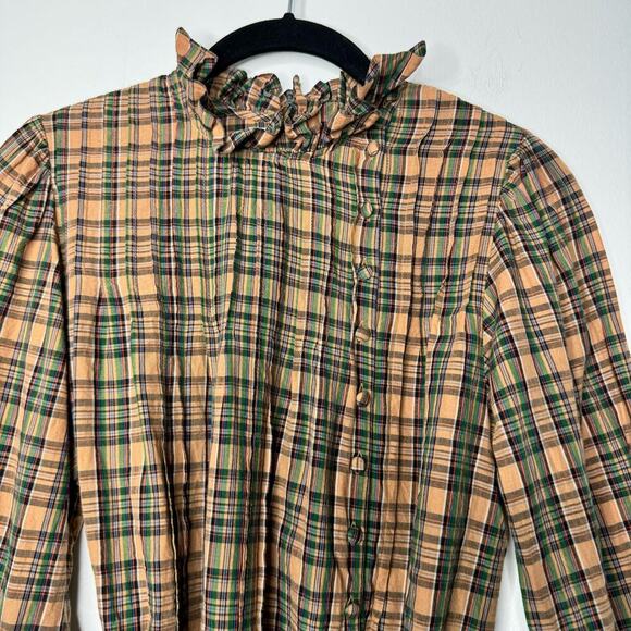 Doen Palmera Top Long Sleeve in Promenade Plaid Cotton Size Small - Picture 3 of 12